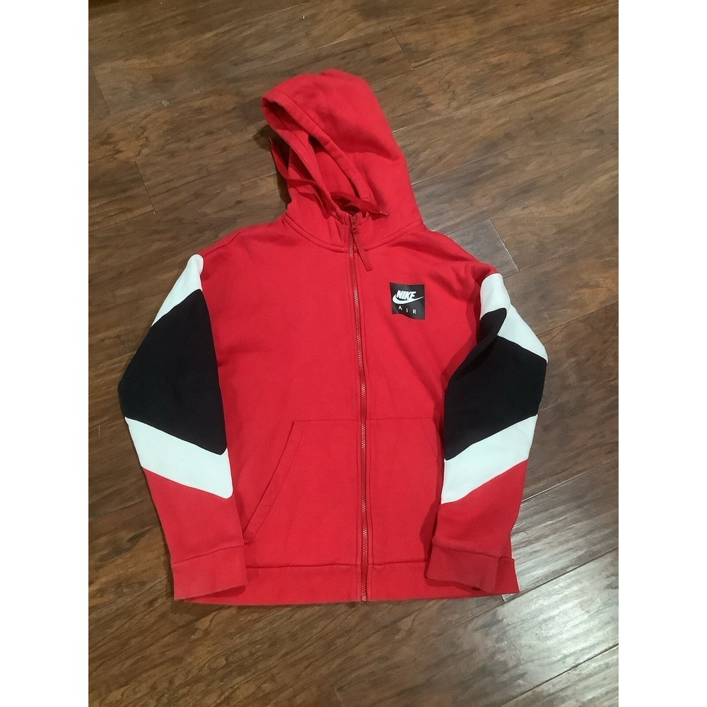 NIKE AIR MEN'S RED COLOR BLOCK FULL ZIP HOODIE M